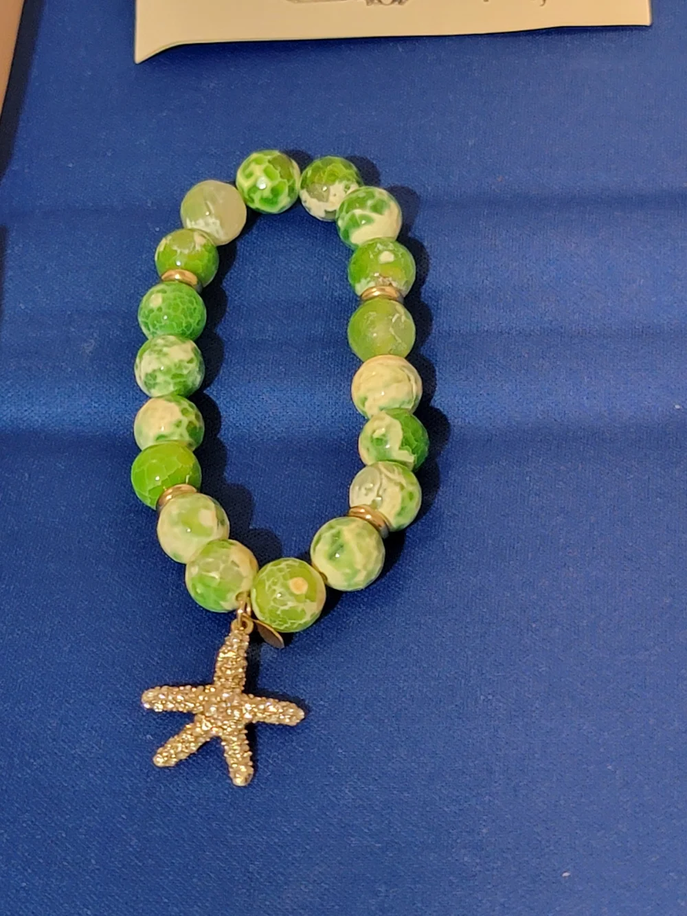 Kirks Folly Green Marbled Bead Bracelet with Gold Starfish Charm